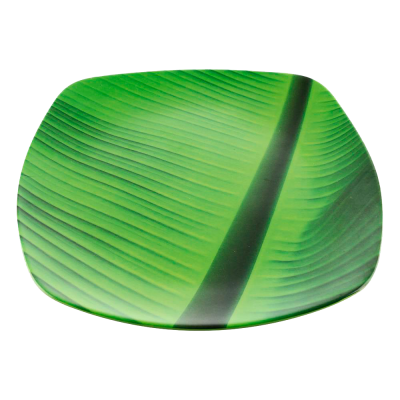 Piring Makan Ceper Segi Empat Motif Daun Pisang